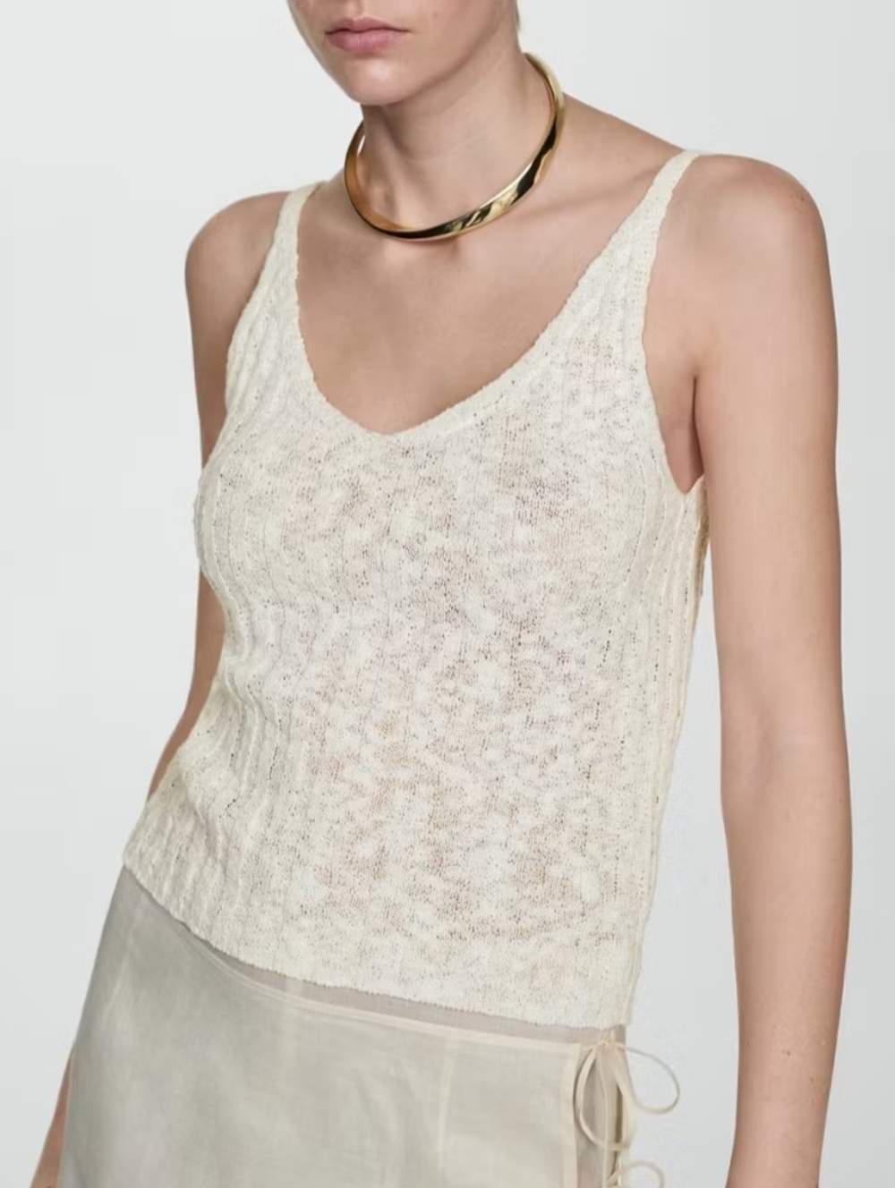 NWT Mango Cream Off-white Knit Strap Top XS